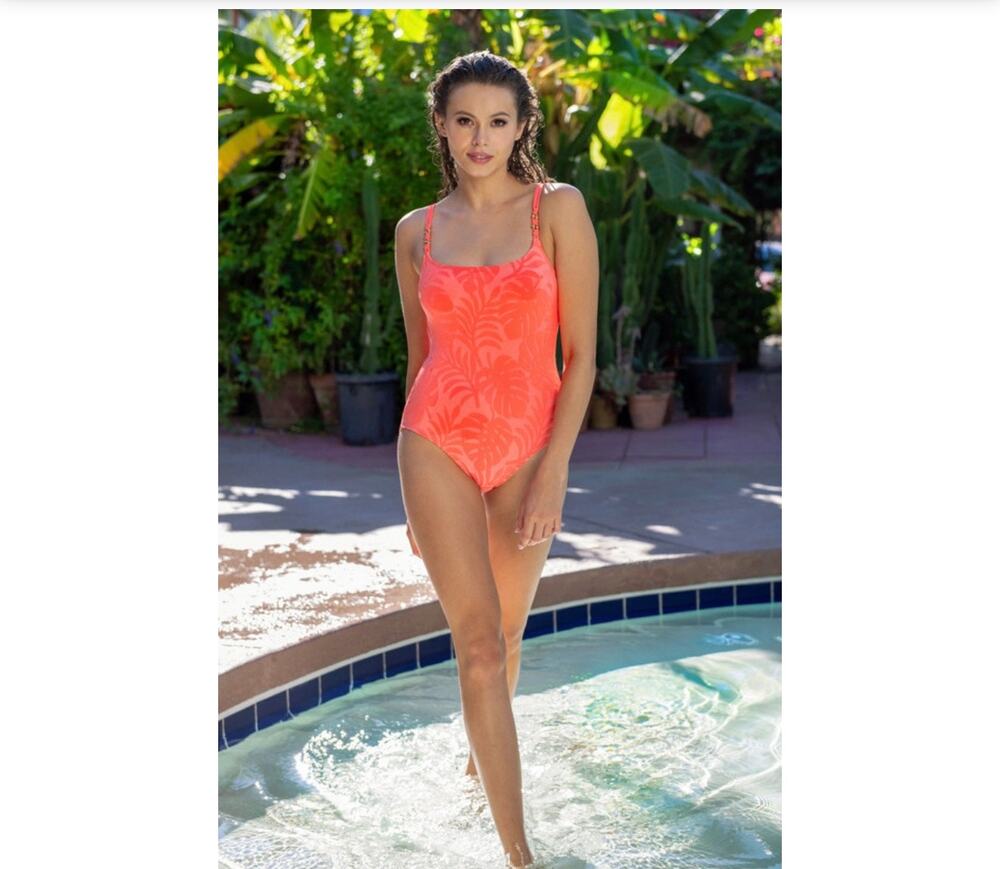 New La Blanca Coral Island Palm Strap One Piece Swimsuit Sz 14